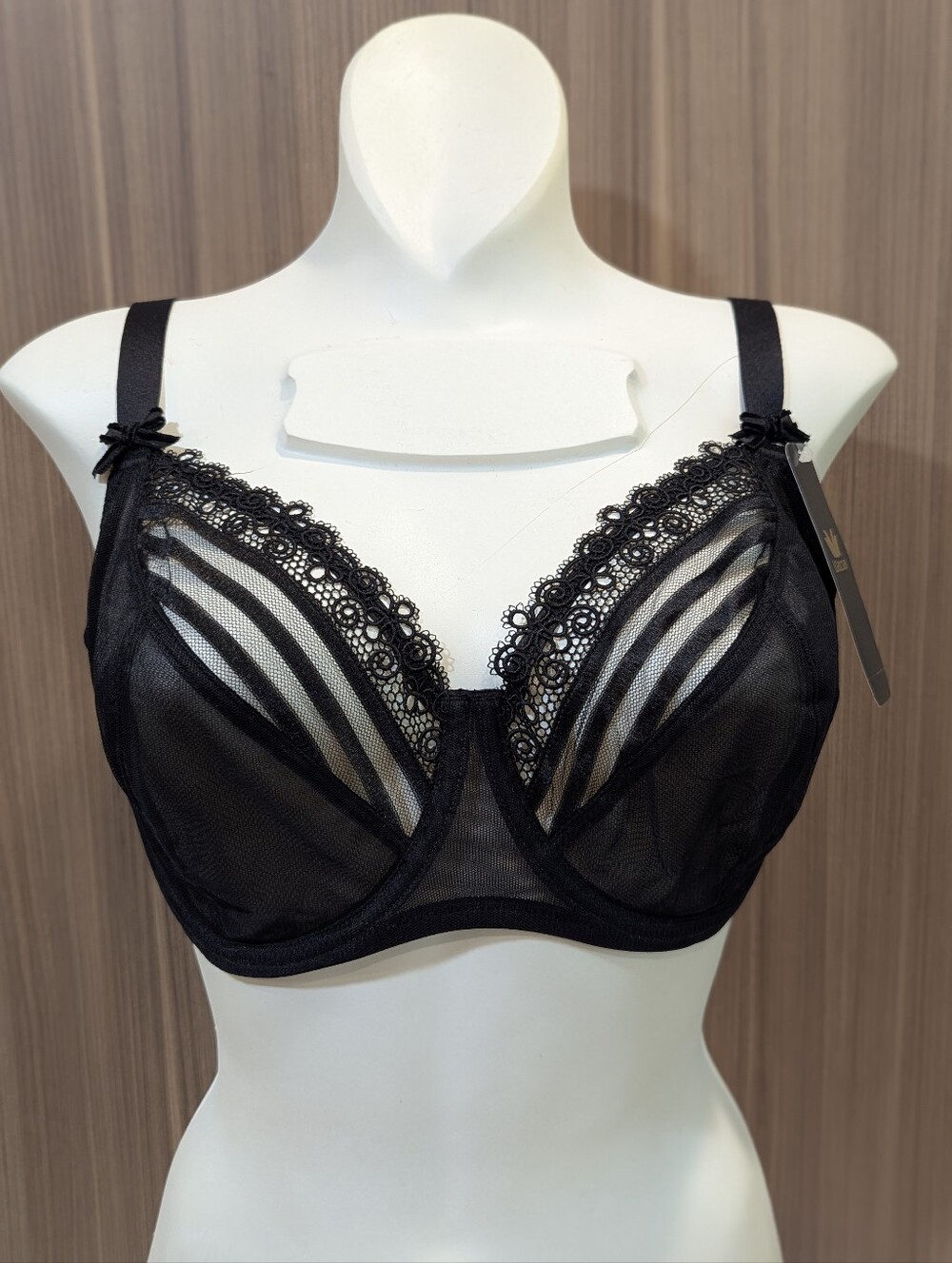NWT Wacoal Black Underwire Bra 36DD Strappy Mesh Lace Trim #855162